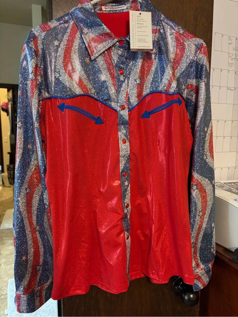 NWT Ranch Dress’n red blue silver. Size small in adult. - Picture 1 of 3